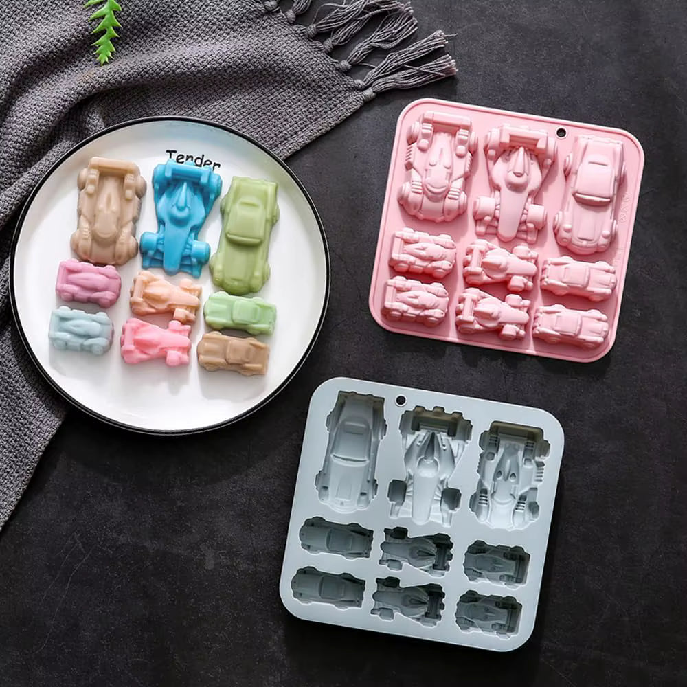 3D Silicone Car Molds — 9-Cavity Racing Car Chocolate & Ice Cube Tray